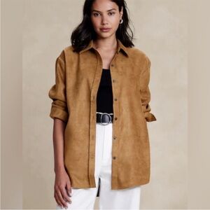 Banana Republic Oversized Suede Shirt in Rich Brown 100% Polyester Sz L
